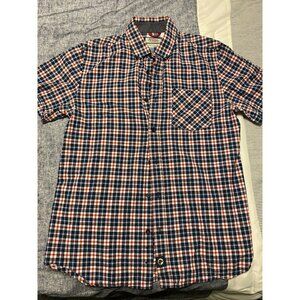 BOSTON TRADERS-MEN PLAID BUTTON DOWN SIZE SMALL-PERFECT CONDITION-RED BLUE WHITE